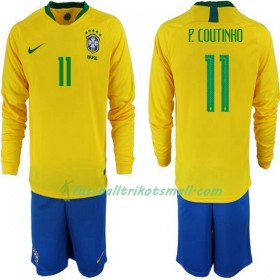 Fußballtrikots Brasilien P. Coutinho 11 Kinder WM 2018 Langarm Heimtrikotsatz kaufen